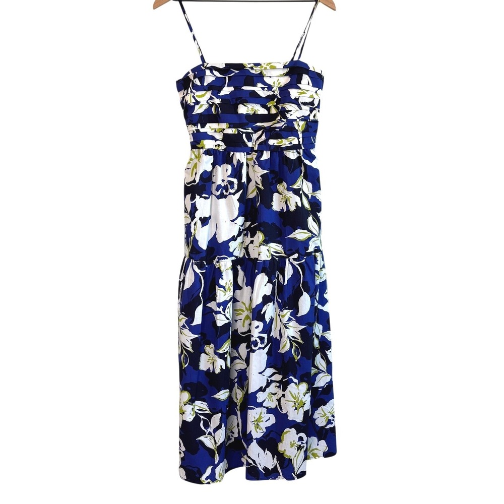 Evereve Floral Midi Dress Blue White Womens XS Garden Cottagecore Sundress‎